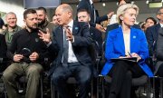 Ukrainian President Zelensky, German Chancellor Scholz and EU Commission President von der Leyen on 11 June in Berlin. (© picture alliance/abaca/ABACA)