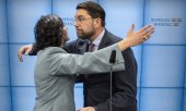Simona Mohamsson and Jimmie Åkesson at their press conference on 13 March in Stockholm. (© picture alliance / TT NYHETSBYRÅN / Anders Wiklund/TT)