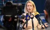 EU High Representative for Foreign Affairs Kaja Kallas on Monday answers questions on the EU foreign ministers' new package of sanctions against Russia. (© picture alliance/dpa/Ansgar Haase)