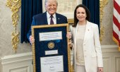 US President Donald Trump with María Corina Machado at the White House.